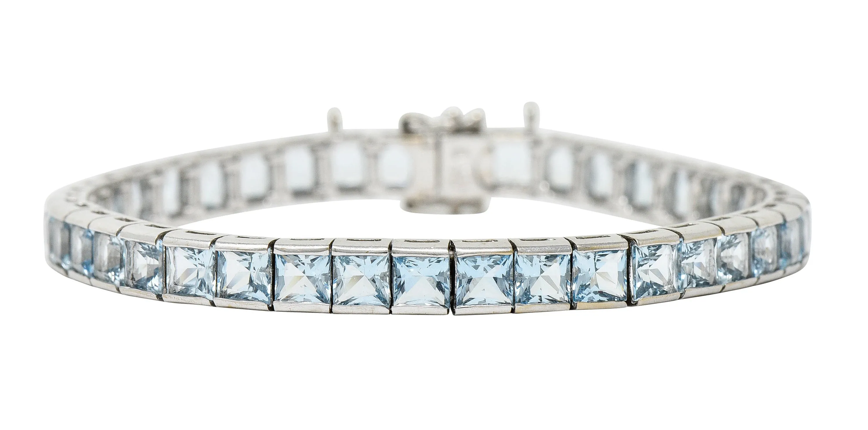 Art Deco 12.00 CTW Aquamarine 18 Karat White Gold Line Bracelet