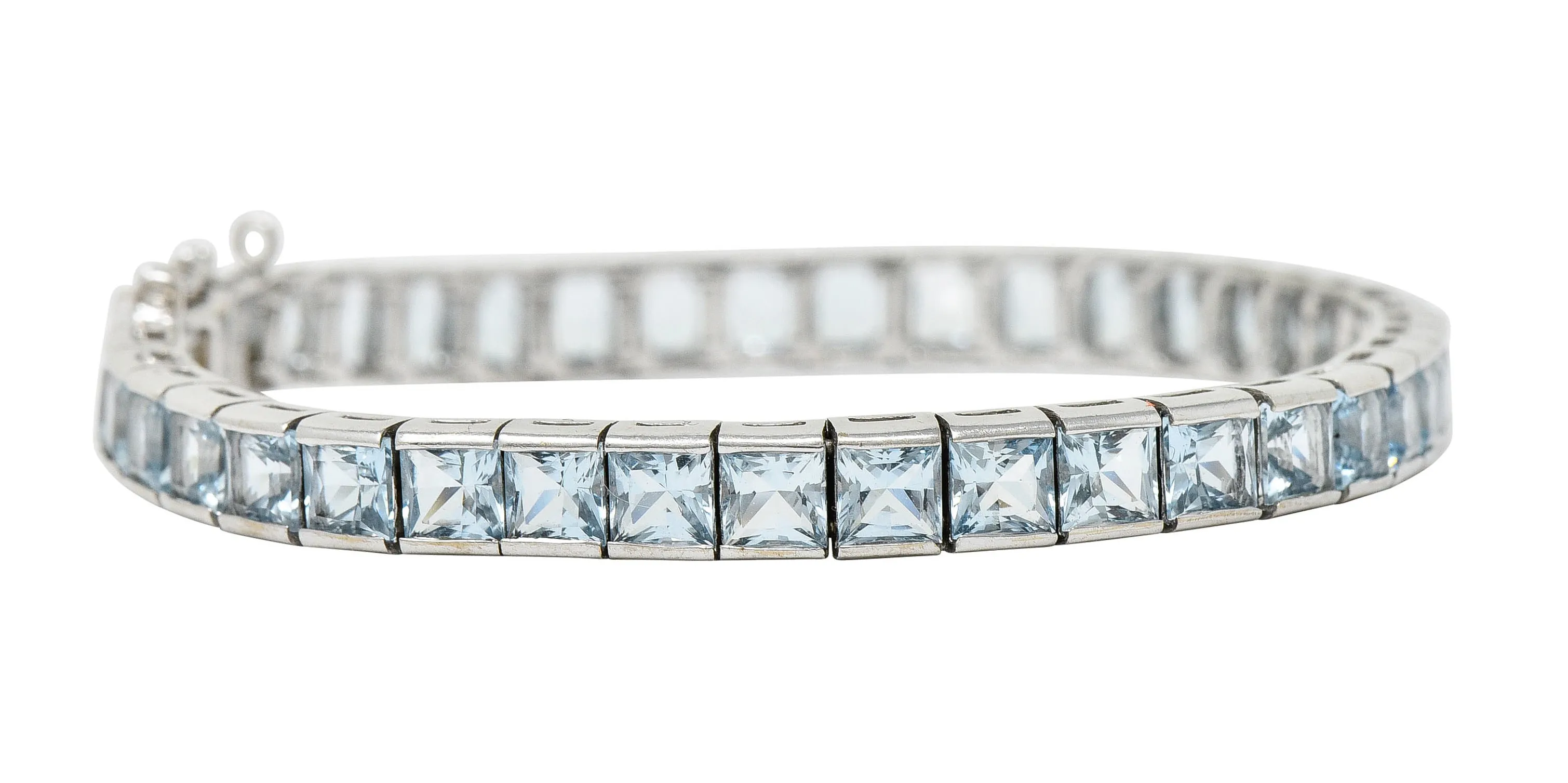 Art Deco 12.00 CTW Aquamarine 18 Karat White Gold Line Bracelet