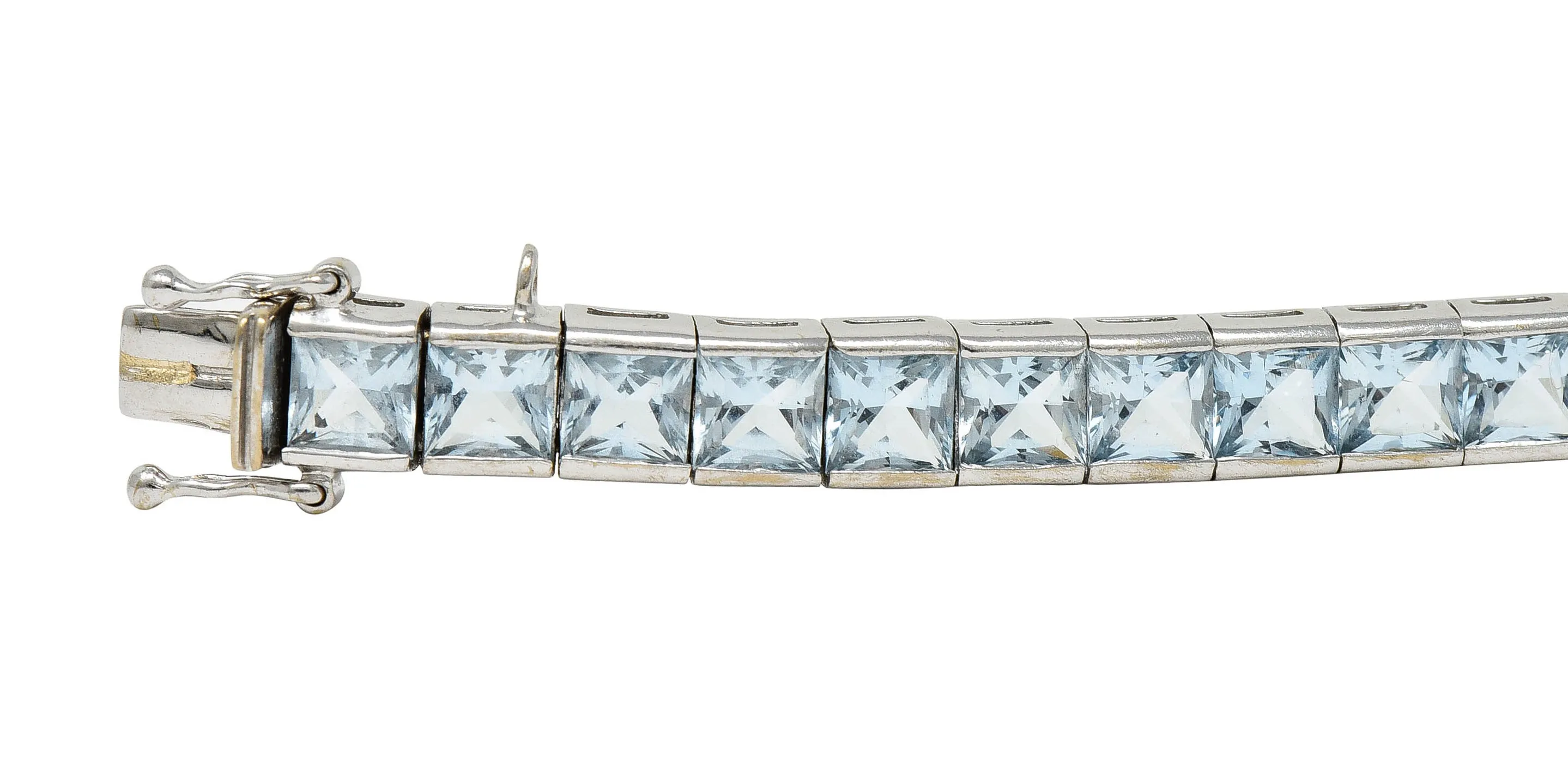 Art Deco 12.00 CTW Aquamarine 18 Karat White Gold Line Bracelet