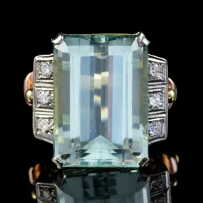 Art Deco Aquamarine Diamond Ring 18ct Gold 16ct Emerald Cut Aqua Circa 1930