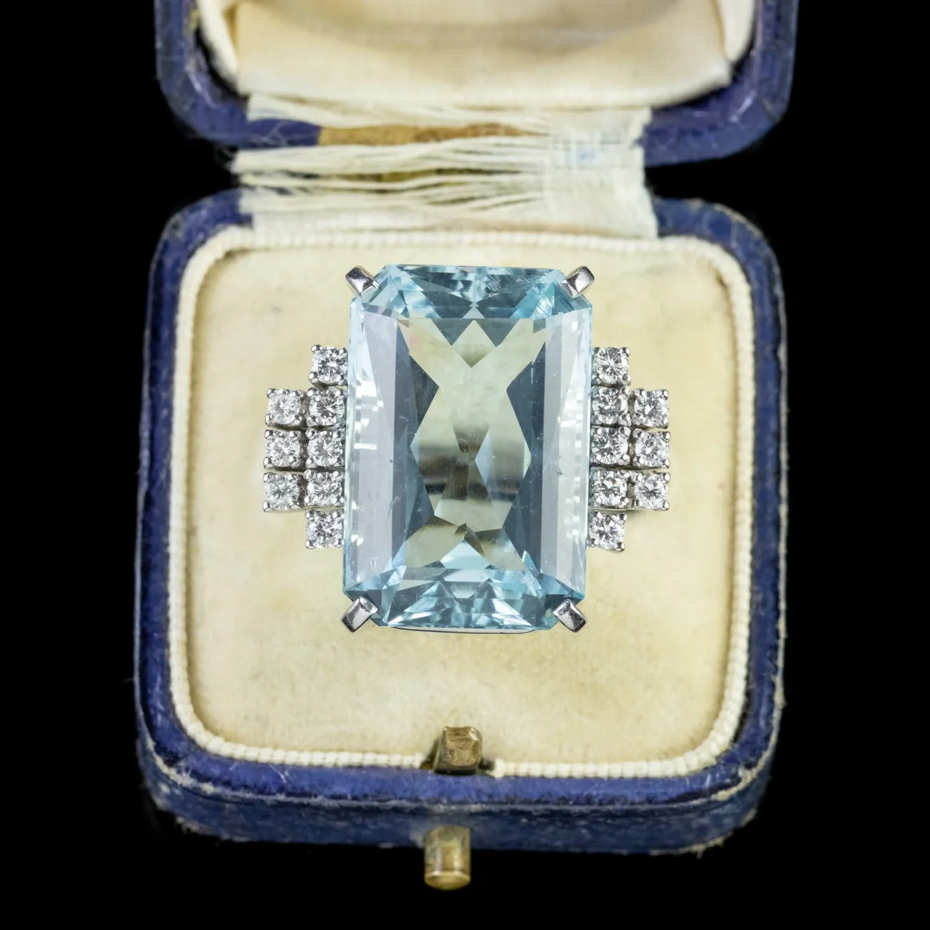 Art Deco Aquamarine Diamond Ring 18Ct White Gold 25Ct Aqua Circa 1920