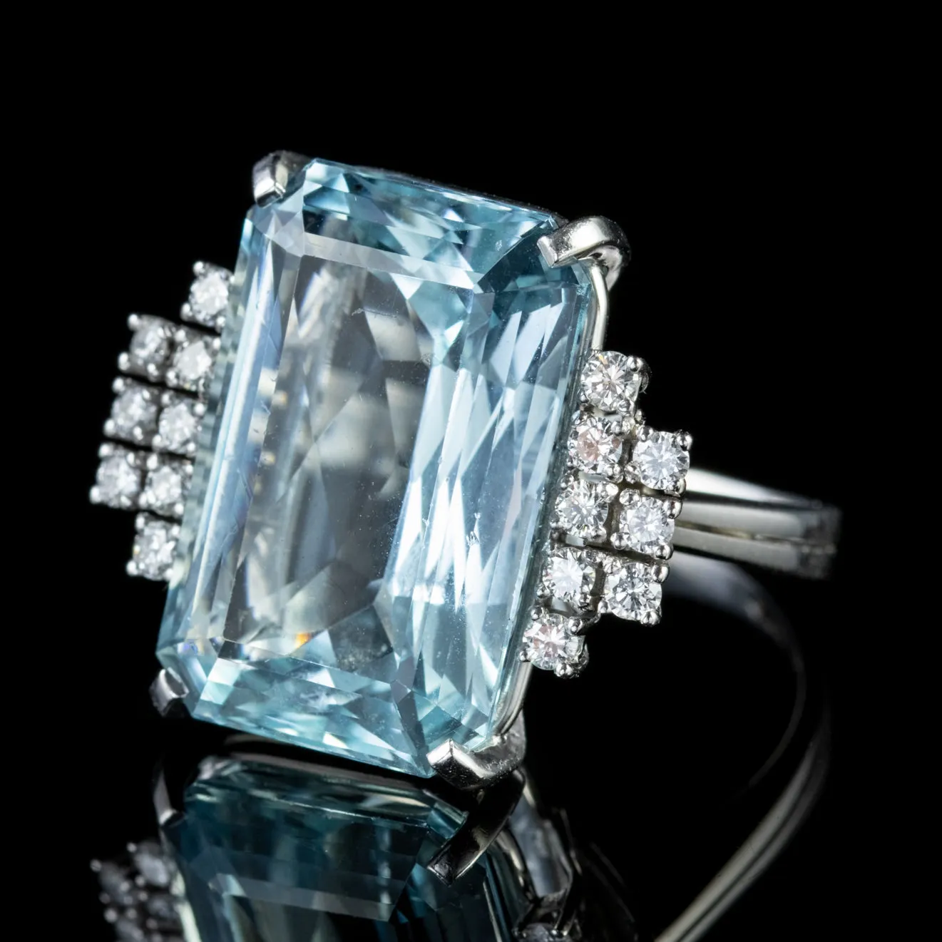 Art Deco Aquamarine Diamond Ring 18Ct White Gold 25Ct Aqua Circa 1920