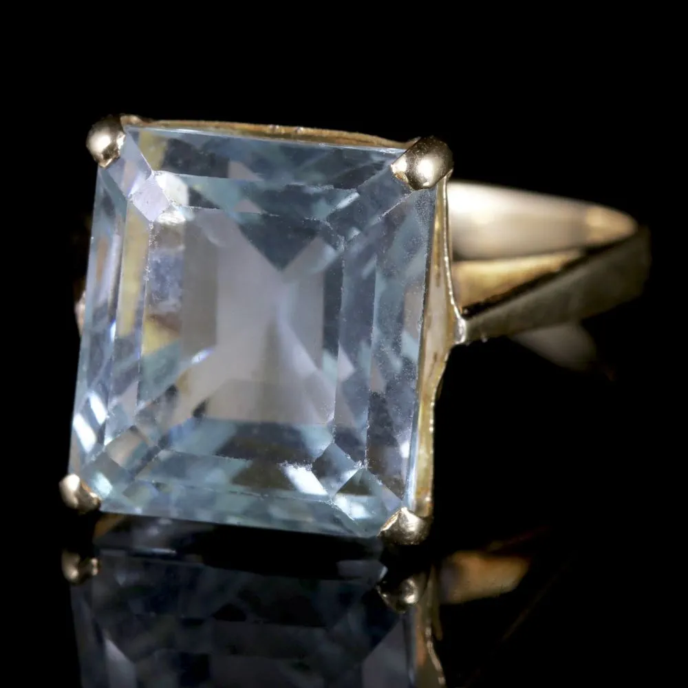 Art Deco Aquamarine Ring 18Ct Gold 15Ct Aquamarine