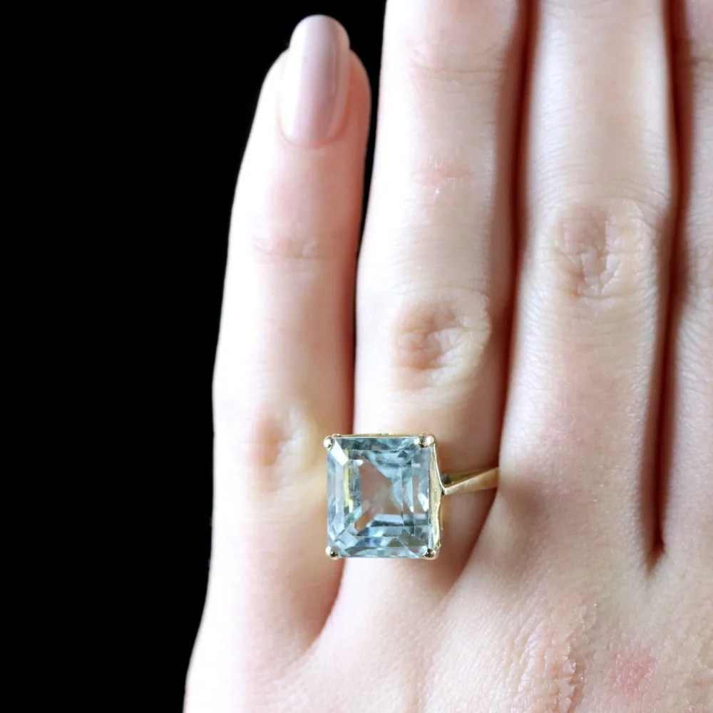 Art Deco Aquamarine Ring 18Ct Gold 15Ct Aquamarine