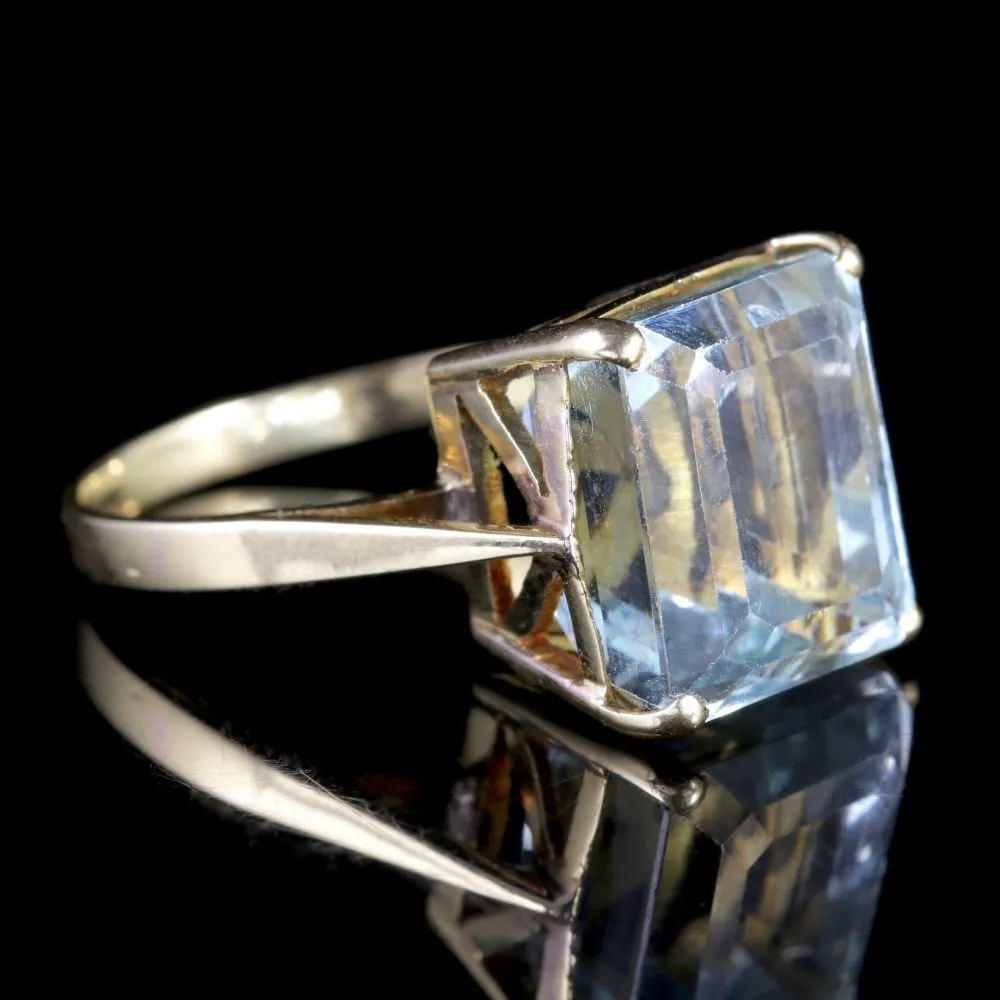 Art Deco Aquamarine Ring 18Ct Gold 15Ct Aquamarine