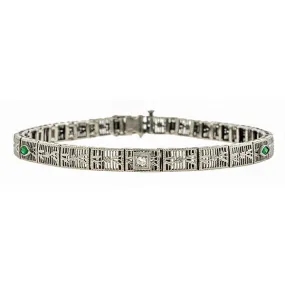 Art Deco Diamond & Emerald* Filigree Bracelet