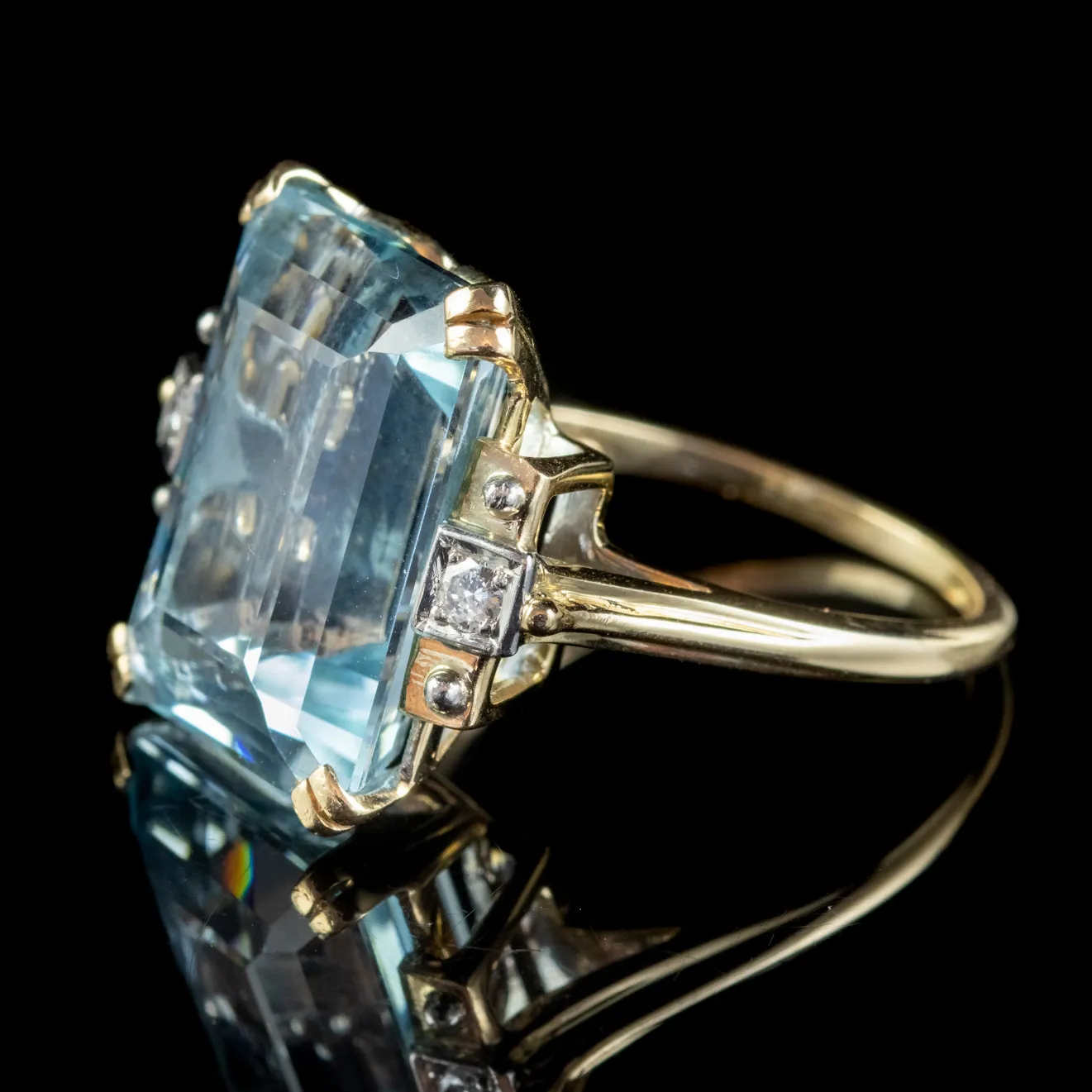 Art Deco Style Aquamarine Diamond Ring 14ct Gold 12ct Aqua