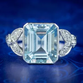 Art Deco Style Aquamarine Diamond Ring 3.5ct Aqua