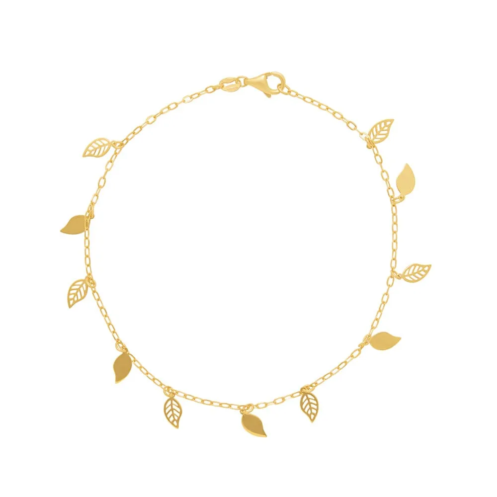 Athena 19cm Filigree Mix Leaf Bracelet in 9ct Yellow Gold