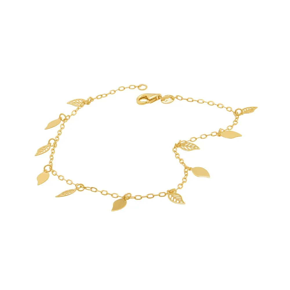 Athena 19cm Filigree Mix Leaf Bracelet in 9ct Yellow Gold