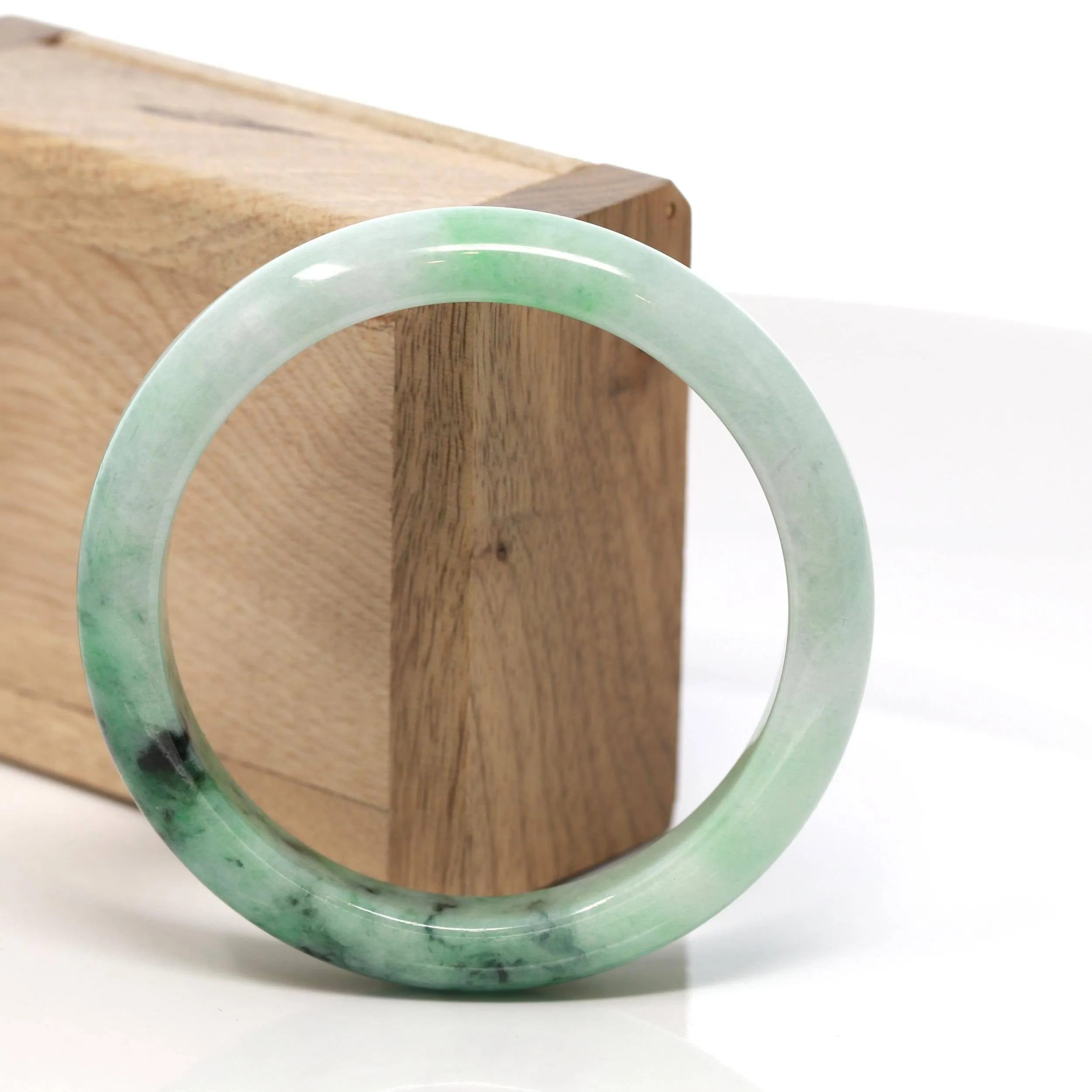 Baikalla™ "Classic Bangle" Genuine Burmese Green Jadeite Jade Bangle Bracelet ( 58.3 mm) #134