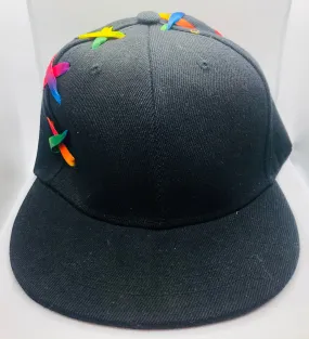 Black Baseball Cap Hat w/ Rainbow Laces