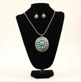 Blazin Roxx Oval Pendant Turquoise Stone Necklace Set