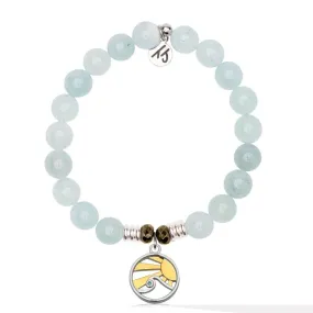 Blue Aquamarine Stone Bracelet with Rising Sun CZ Sterling Silver Charm