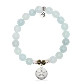 Blue Aquamarine Stone Bracelet with Sand Dollar CZ Sterling Silver Charm