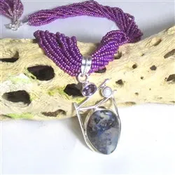 Boulder Opal Pendant on Fuchsia Multi-strand Necklace