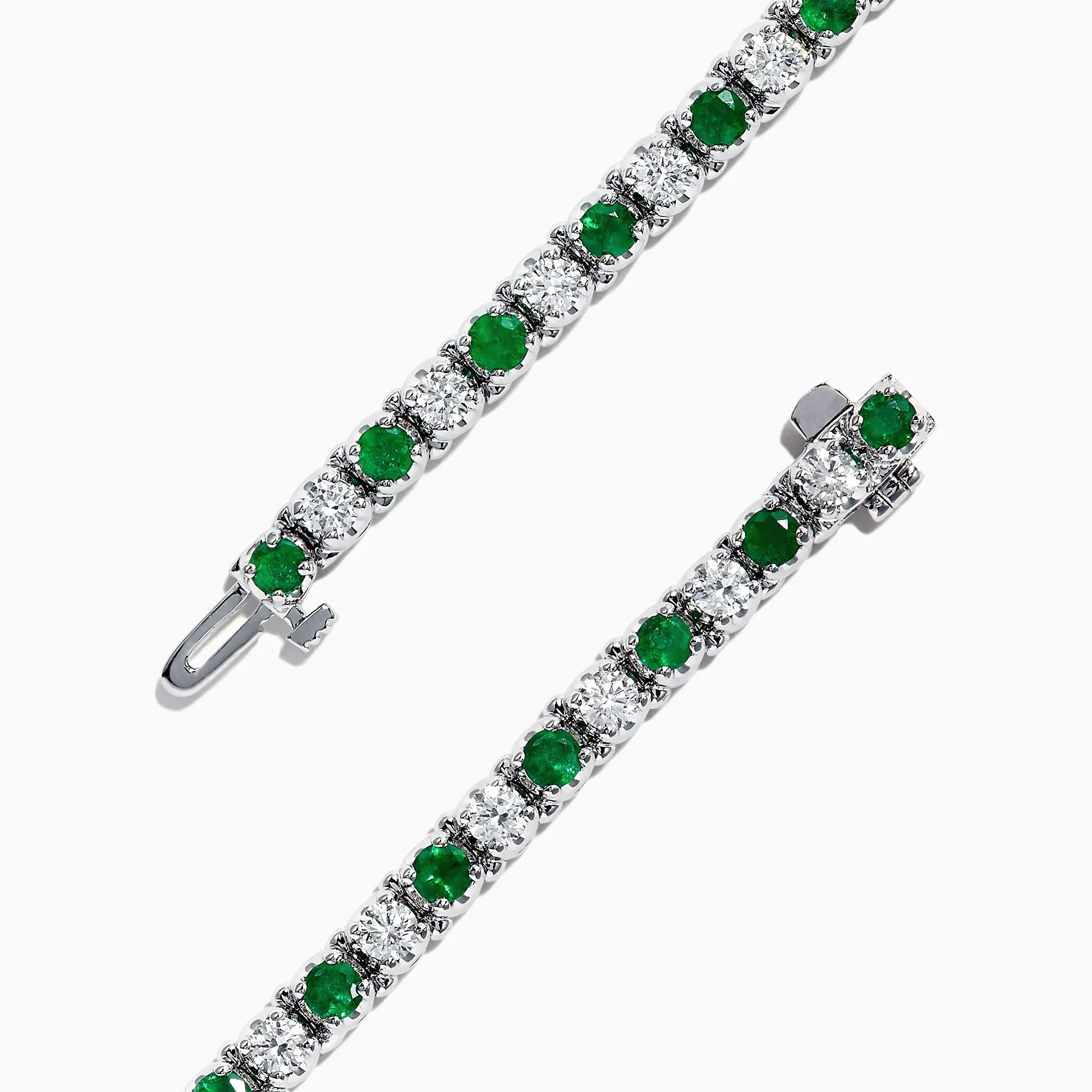 Brasilica 14K White Gold Emerald and Diamond Tennis Bracelet, 4.78 TCW