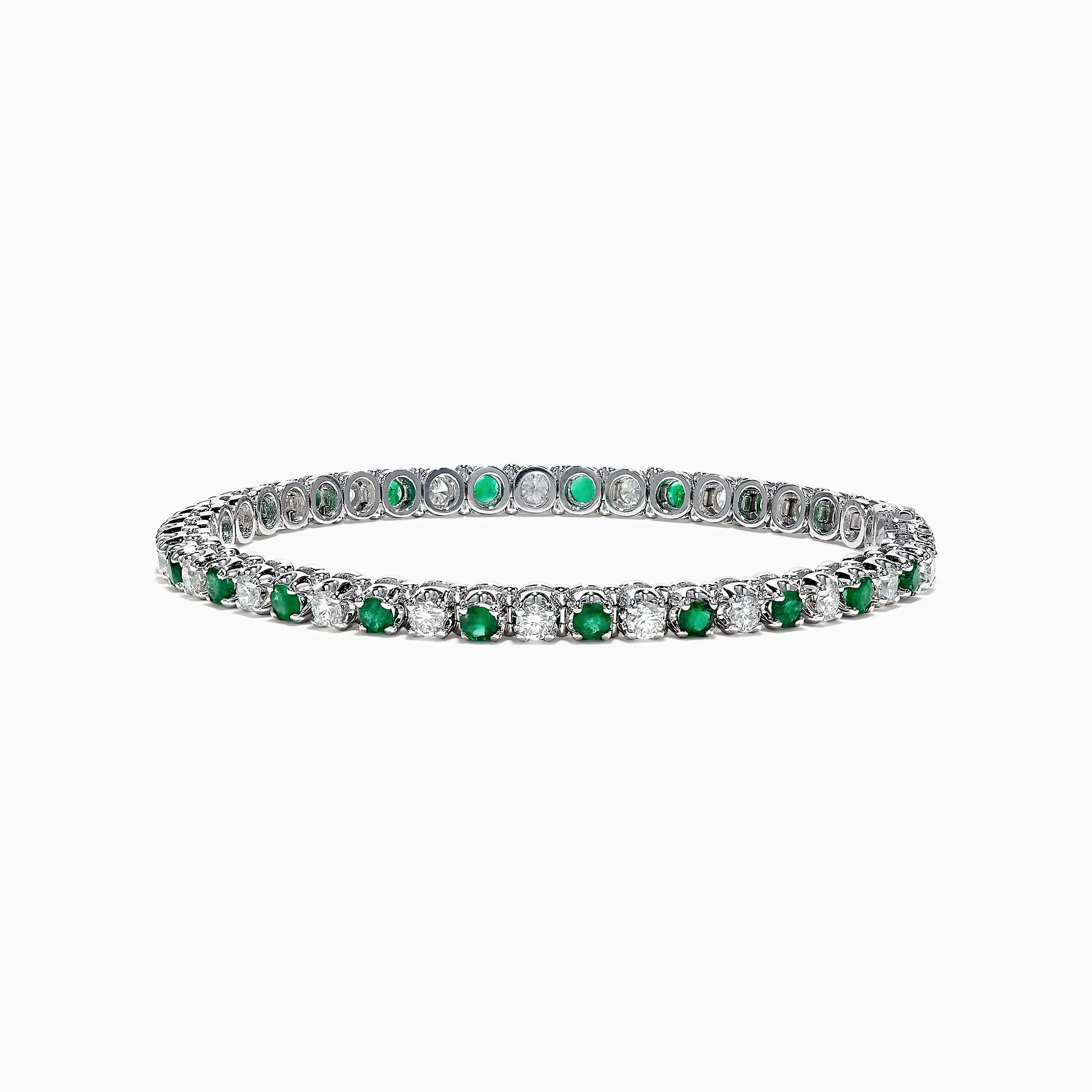 Brasilica 14K White Gold Emerald and Diamond Tennis Bracelet, 4.78 TCW