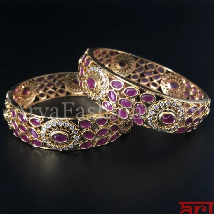 Bridal Golden Ruby White CZ Stones Bracelet Bangles