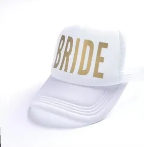 BRIDE WHITE CAP WITH GOLD WORDING