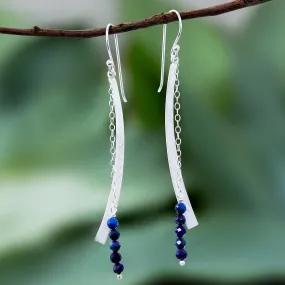 Bright Curve Modern Lapis Lazuli Beaded Dangle Earrings from Thailand