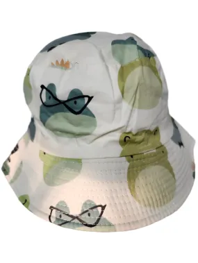 Bucket/Sun Hat With Chin Strap Wide Brim Children's 2-7yr White/Green Frog scbhwgf