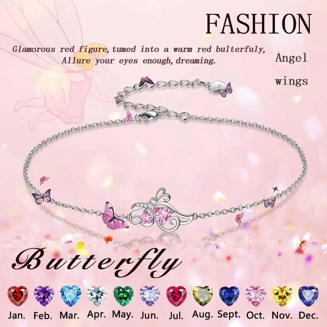 Butterfly Birthstone May Emerald Bracelet Women Girls Jewelry Birthday Gift 925 Sterling Silver