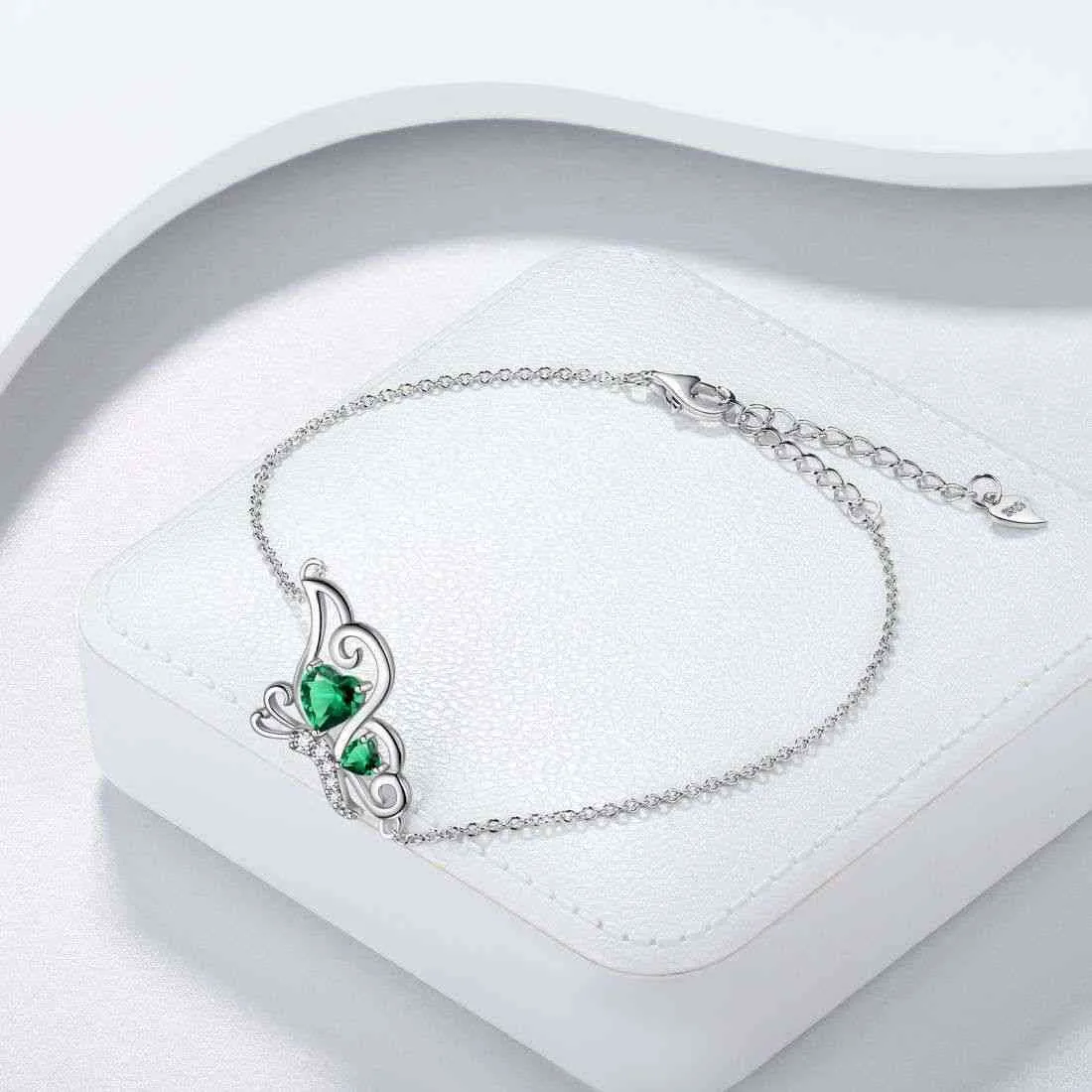 Butterfly Birthstone May Emerald Bracelet Women Girls Jewelry Birthday Gift 925 Sterling Silver