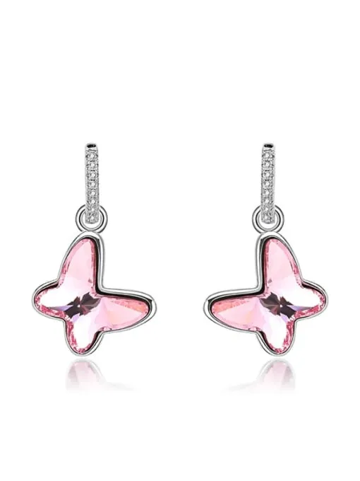 Butterfly Earrings, .925 Sterling Silver Crystal Glass Hypoallergenic Side Hanging Butterfly Earrings