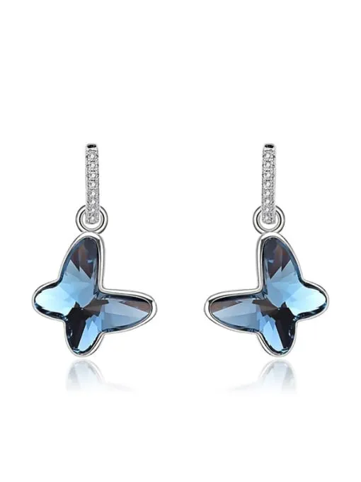 Butterfly Earrings, .925 Sterling Silver Crystal Glass Hypoallergenic Side Hanging Butterfly Earrings