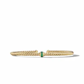 Cable Classics Center Station Bracelet in 18K Yellow Gold with Pavé Emeralds