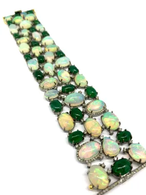 Cabochon Emerald ,Opal And Diamond Bracelet