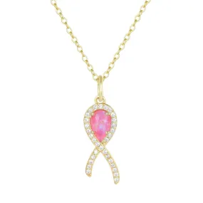 Cancer Ribbon Necklace With Opal