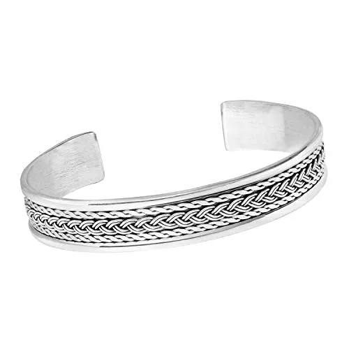 Celtic Silver Bangle | 10mm Sterling Silver Braided Bangle Cuff Bracelet For Men