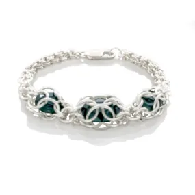 Chain Maille With Three Captured Emerald Crystals Bracelet