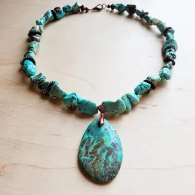 Chunky Turquoise Necklace Teardrop Pendant