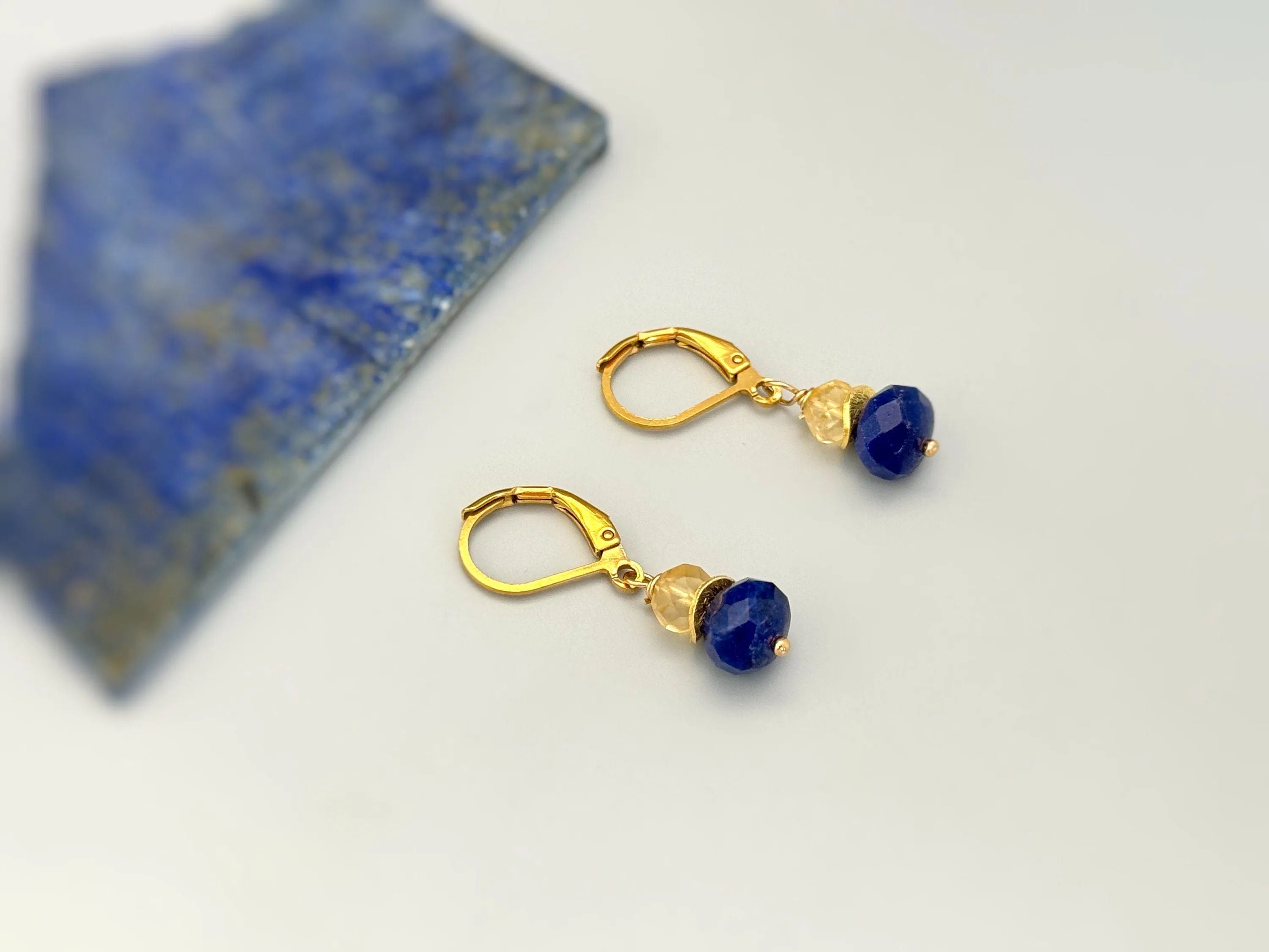 Citrine and Lapis Earrings dangle sterling silver gold