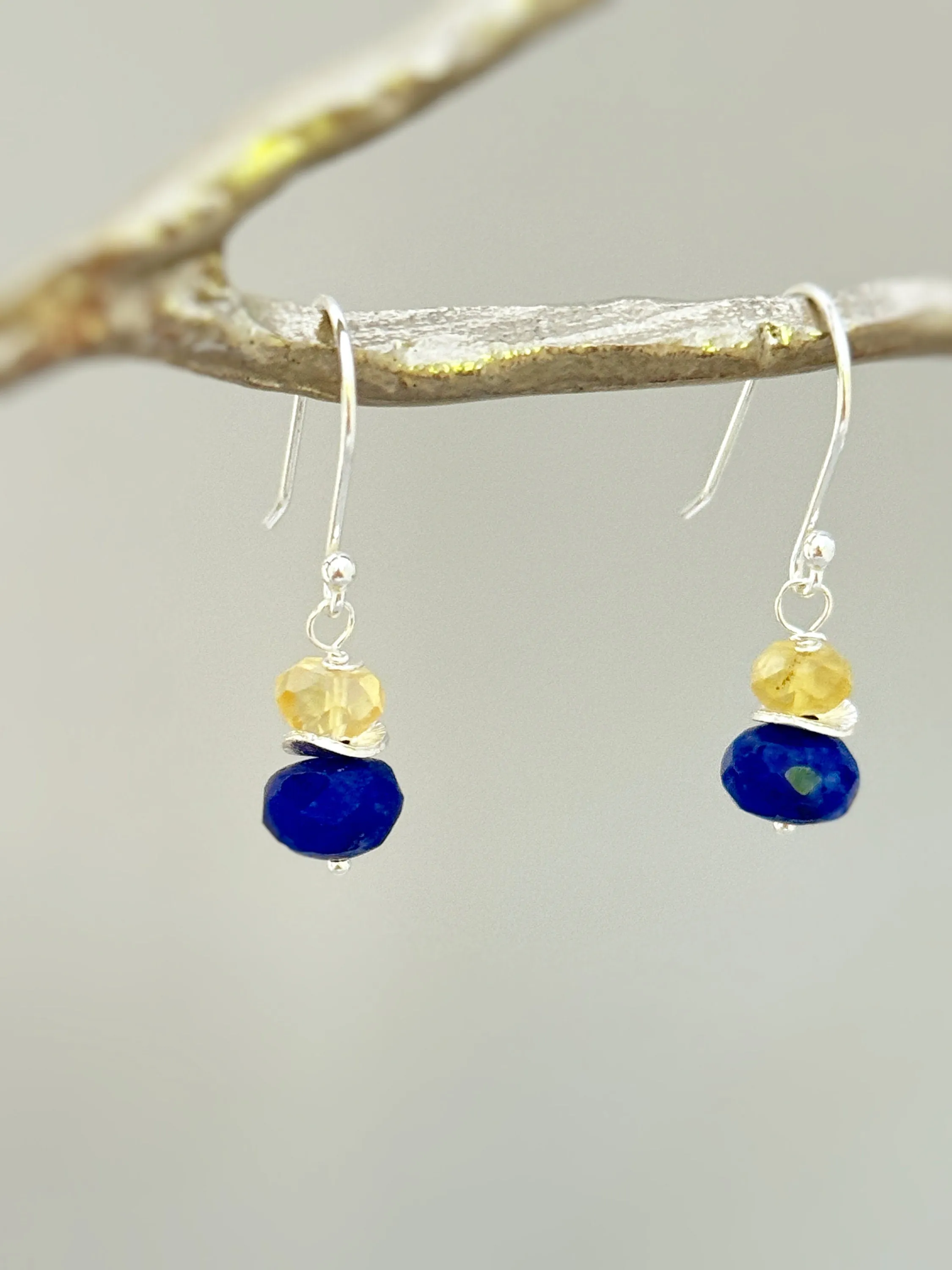 Citrine and Lapis Earrings dangle sterling silver gold