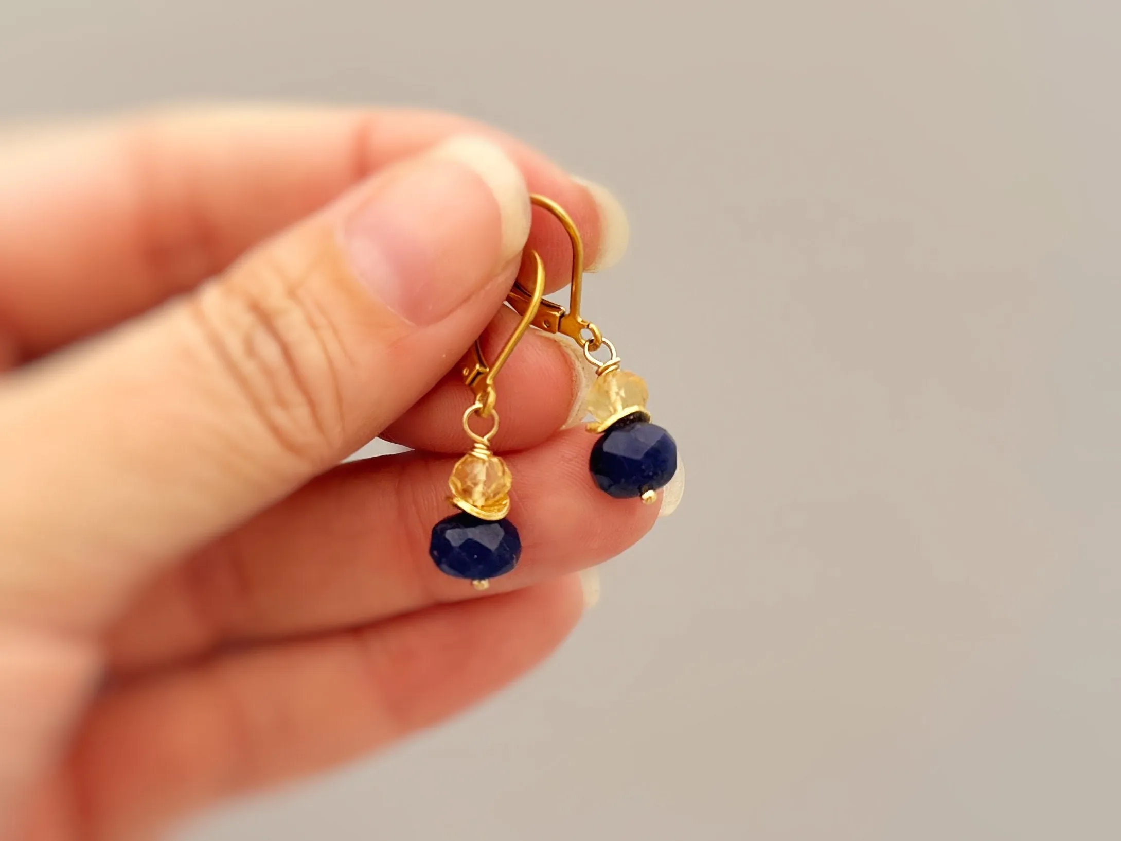 Citrine and Lapis Earrings dangle sterling silver gold