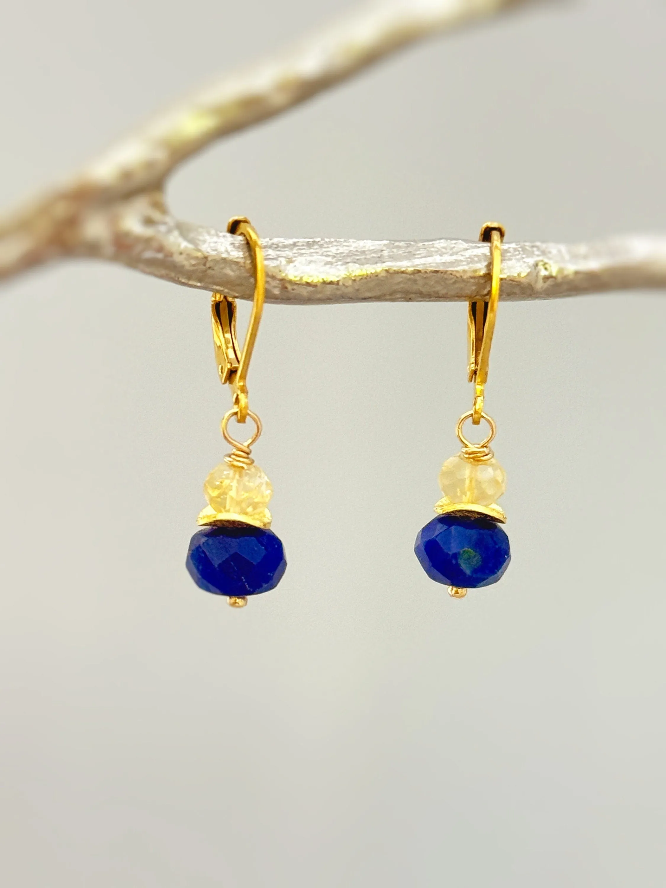 Citrine and Lapis Earrings dangle sterling silver gold