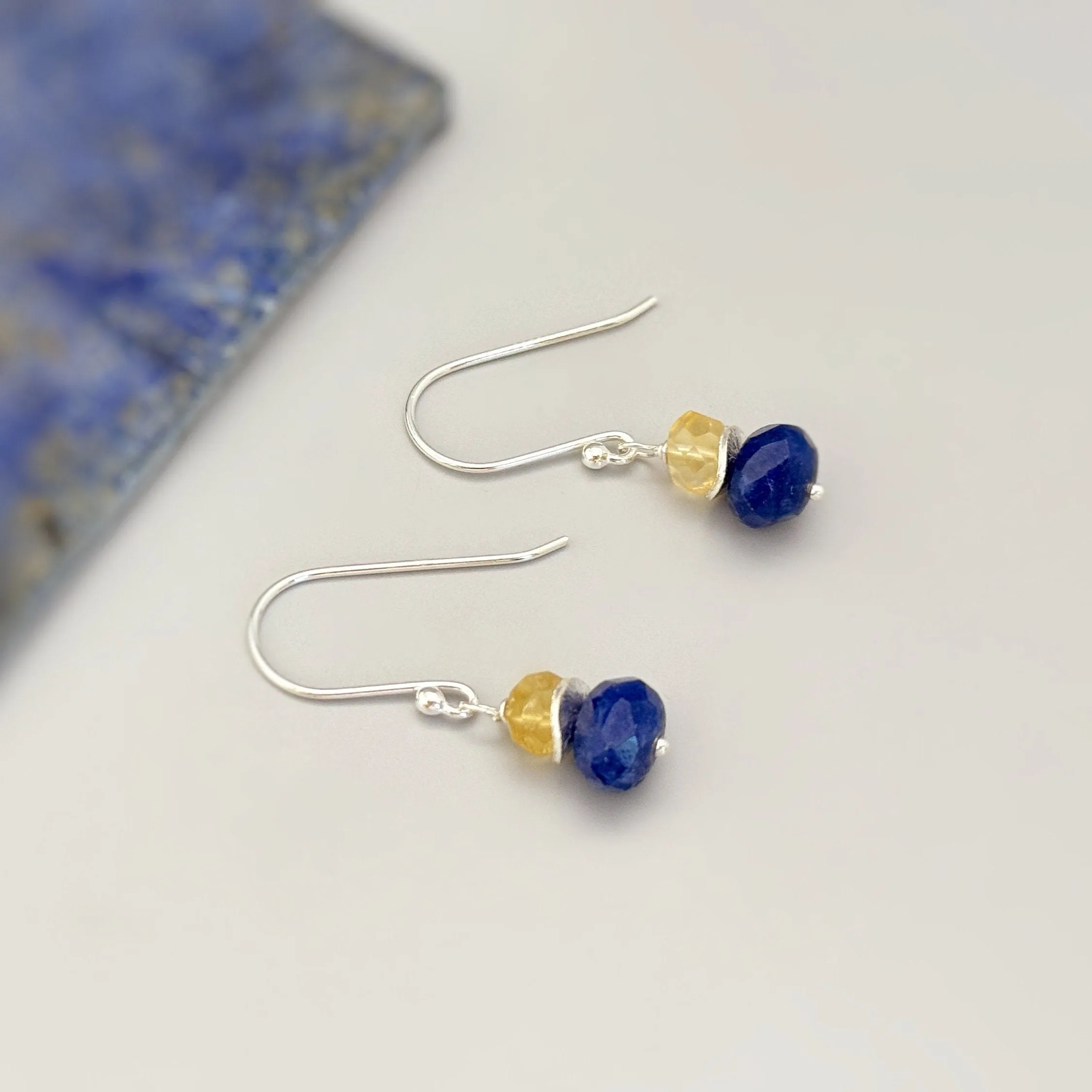 Citrine and Lapis Earrings dangle sterling silver gold