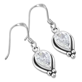 Clear CZ Ethnic Style Silver Earrings