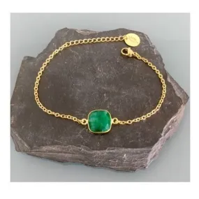 Clover 24K Gold Plated Emerald Curb Bracelet | Gold Bracelet | Gift Idea | Emerald Bracelet | Gift Jewelry | Gold Woman Jewelry