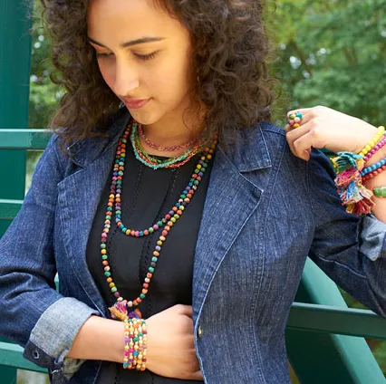 Colorful Spiral Pom Pom Beaded and Tassel Bracelet