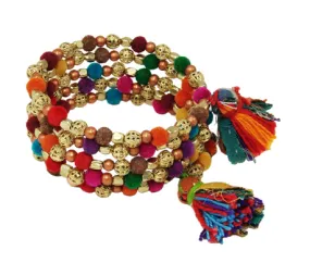 Colorful Spiral Pom Pom Beaded and Tassel Bracelet