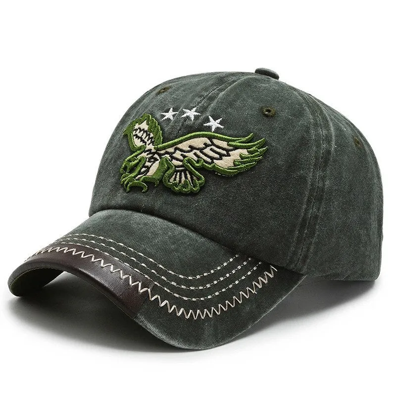 Cool Women Men Cotton Washed Baseball Cap Casual Male Female Vintag Snapback Hat Adjustable 3D Eagle Embroidery Sun Hat