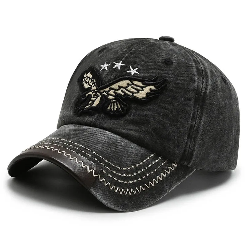 Cool Women Men Cotton Washed Baseball Cap Casual Male Female Vintag Snapback Hat Adjustable 3D Eagle Embroidery Sun Hat