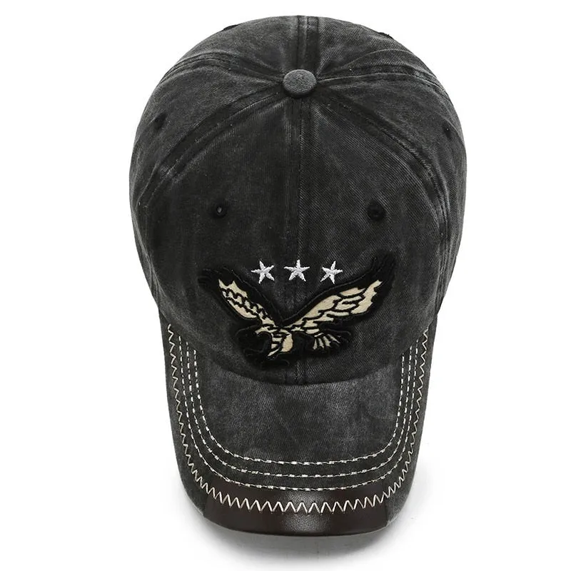 Cool Women Men Cotton Washed Baseball Cap Casual Male Female Vintag Snapback Hat Adjustable 3D Eagle Embroidery Sun Hat