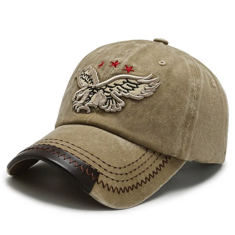 Cool Women Men Cotton Washed Baseball Cap Casual Male Female Vintag Snapback Hat Adjustable 3D Eagle Embroidery Sun Hat