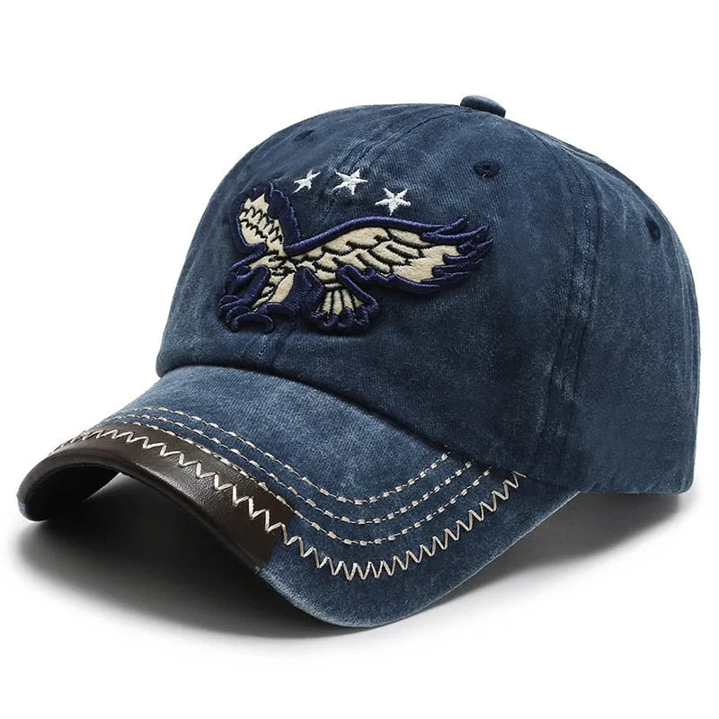 Cool Women Men Cotton Washed Baseball Cap Casual Male Female Vintag Snapback Hat Adjustable 3D Eagle Embroidery Sun Hat